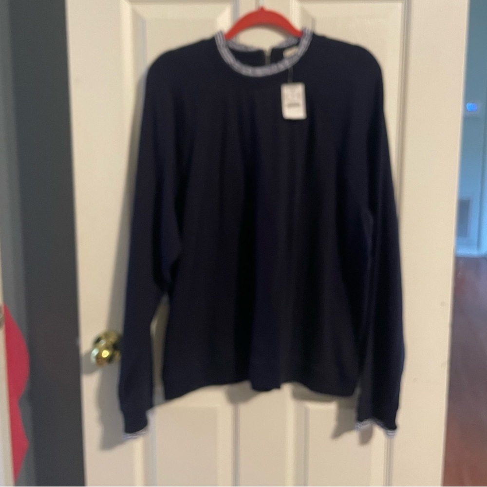 NWT XXL JCREW navy sweater with ruffled collar and sleeves